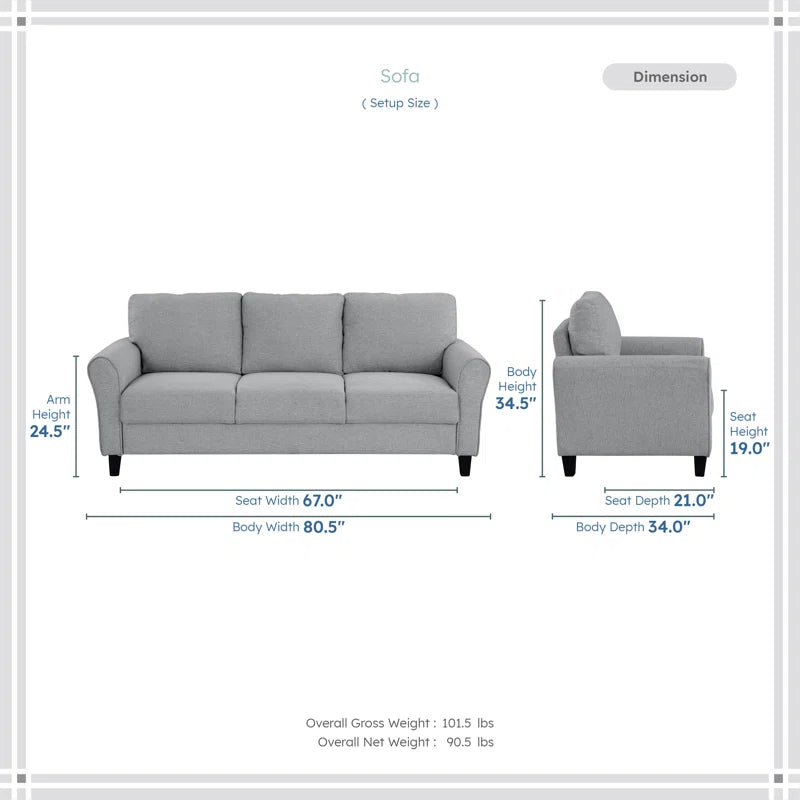 Emilion 3-Piece Upholstered Living Room Luxury Sofa Set