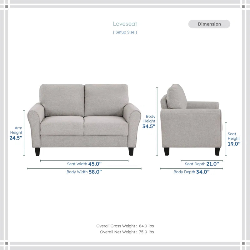 Emilion 3-Piece Upholstered Living Room Luxury Sofa Set