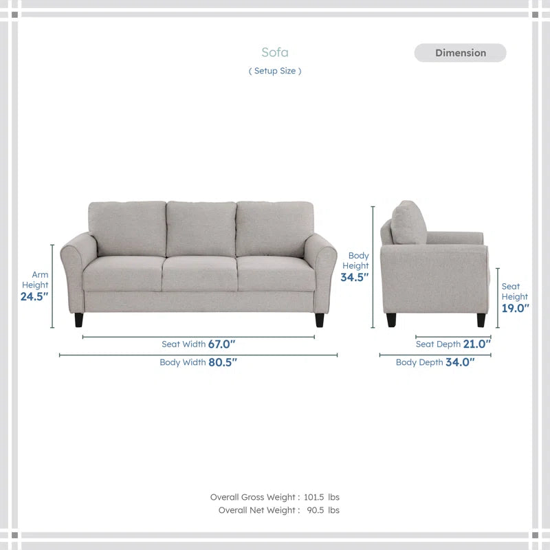 Emilion 3-Piece Upholstered Living Room Luxury Sofa Set