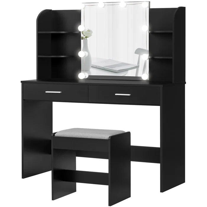 Engelsman Vanity Dressing Table Set with Stool and Mirror - Wooden Bazar