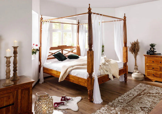Krishu Solid Wood Poster Bed - Wooden Bazar