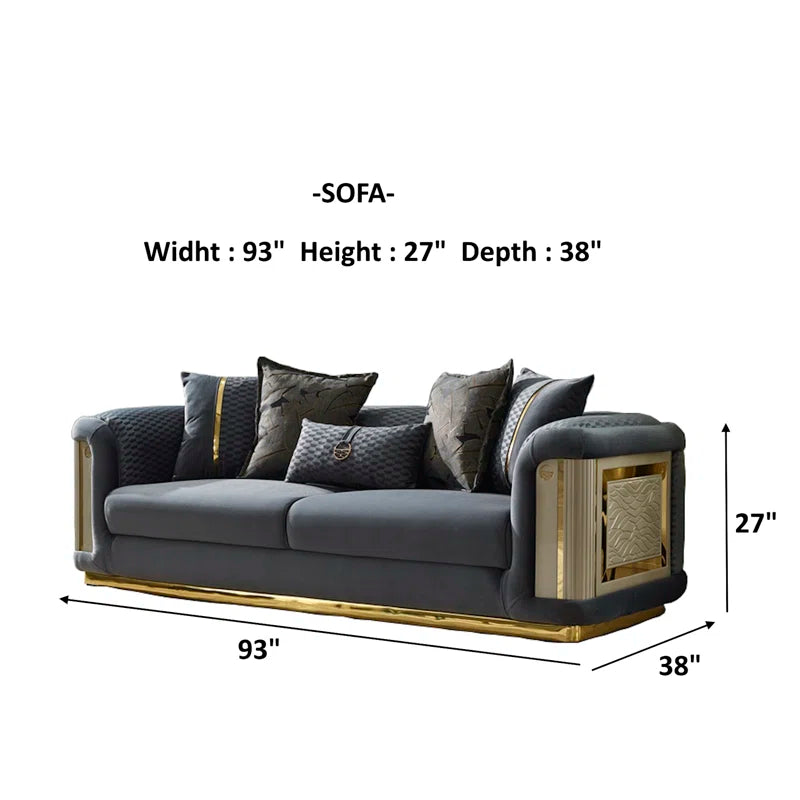 Eudellaz 3 - Piece Velvet Living Room Luxury Sofa Set