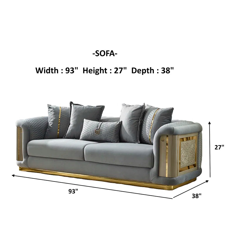 Eudellaz 3 - Piece Velvet Living Room Luxury Sofa Set