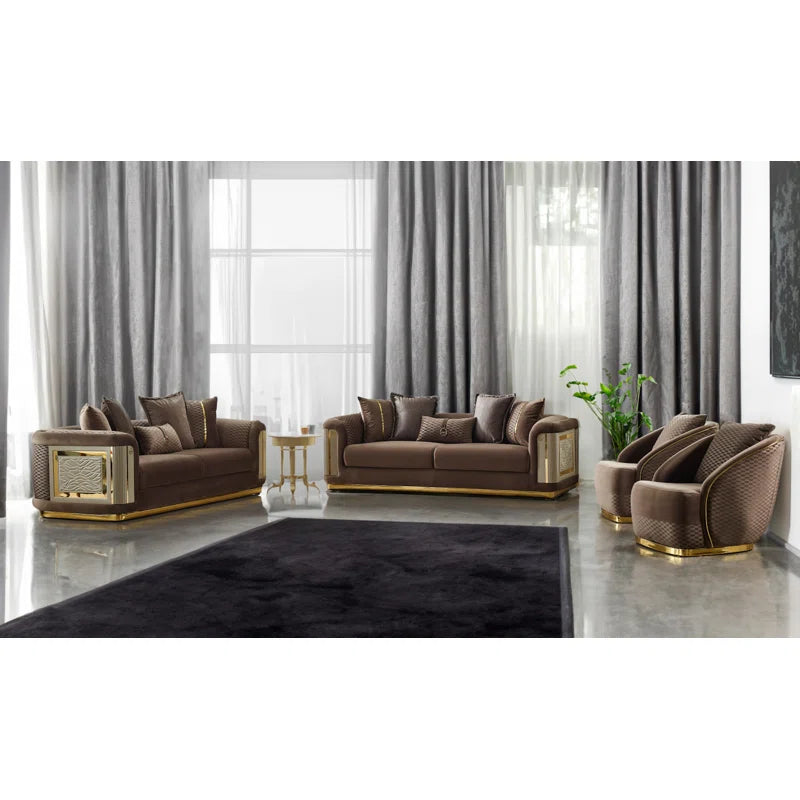 Eudellaz 3 - Piece Velvet Living Room Luxury Sofa Set