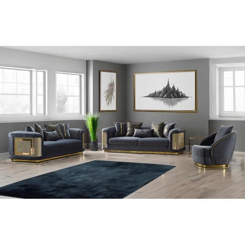 Eudellaz 3 - Piece Velvet Living Room Luxury Sofa Set