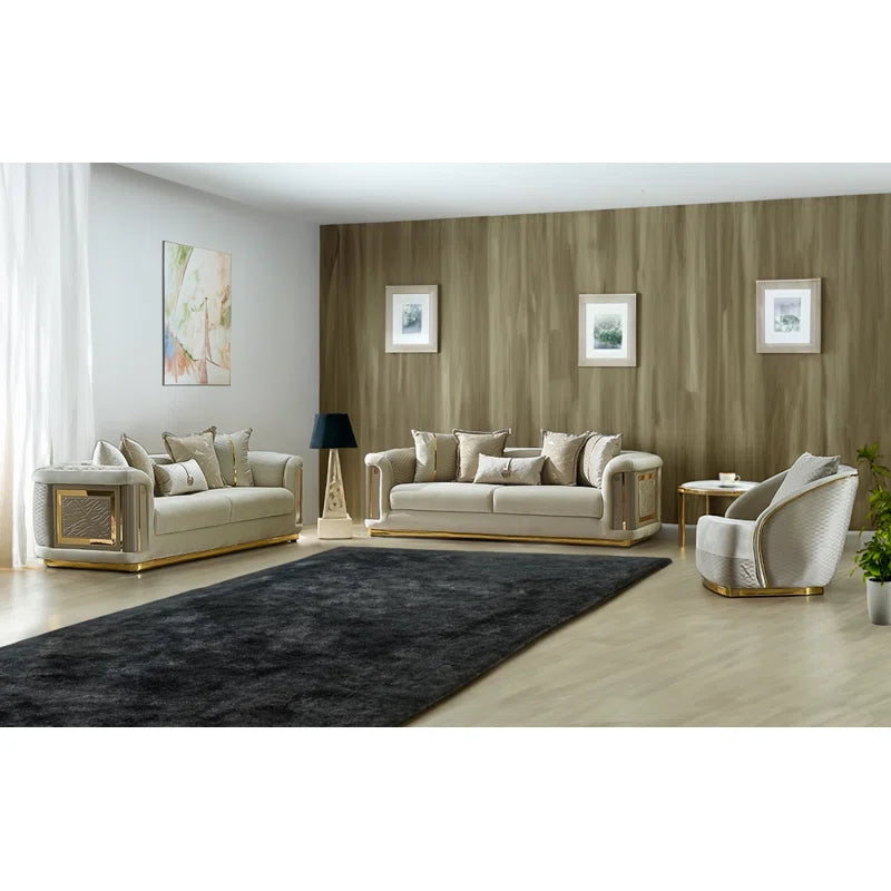 Eudellaz 3 - Piece Velvet Living Room Luxury Sofa Set