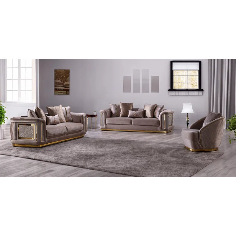 Eudellaz 3 - Piece Velvet Living Room Luxury Sofa Set