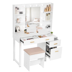 Zeplon White Vanity Dressing Table with mirror and stool- Wooden Bazar