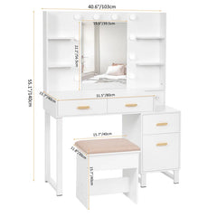 Zeplon White Vanity Dressing Table with mirror and stool- Wooden Bazar