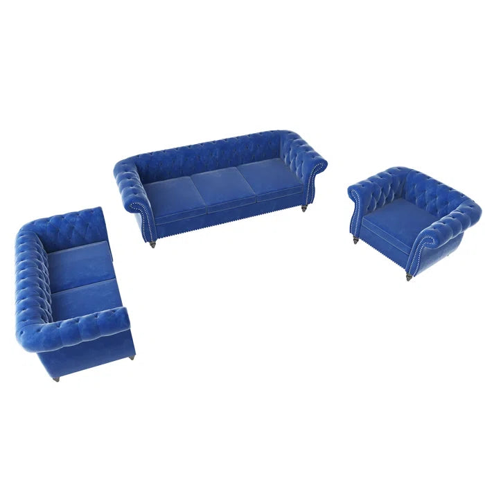 Evettaz 3 - Piece Velvet Living Room Luxury Sofa Set