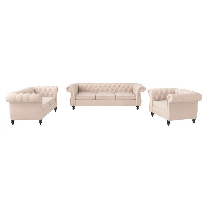 Evettaz 3 - Piece Velvet Living Room Luxury Sofa Set