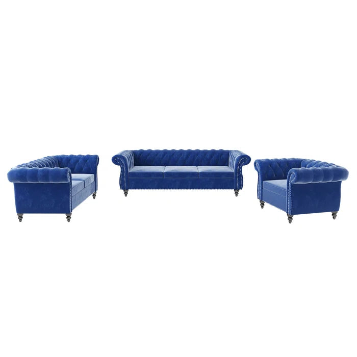 Evettaz 3 - Piece Velvet Living Room Luxury Sofa Set