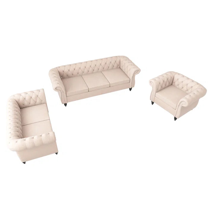 Evettaz 3 - Piece Velvet Living Room Luxury Sofa Set