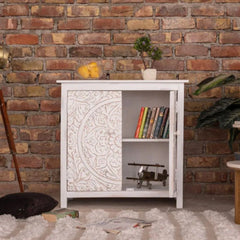 Gene Distress White Mango Wood Cabinet - Wooden Bazar