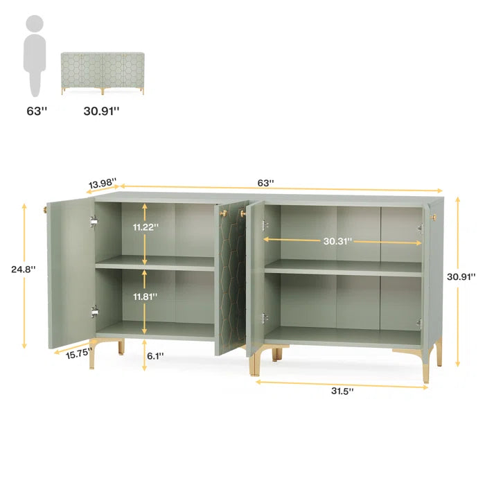 Fachanan 63" Accent Cabinet Sideboard Buffet Cabinet Storage Cabinet (Set of 2) Wooden Bazar