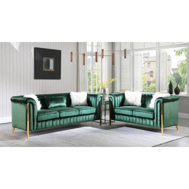 Faras 2 Piece Velvet Living Room Luxury Sofa Set