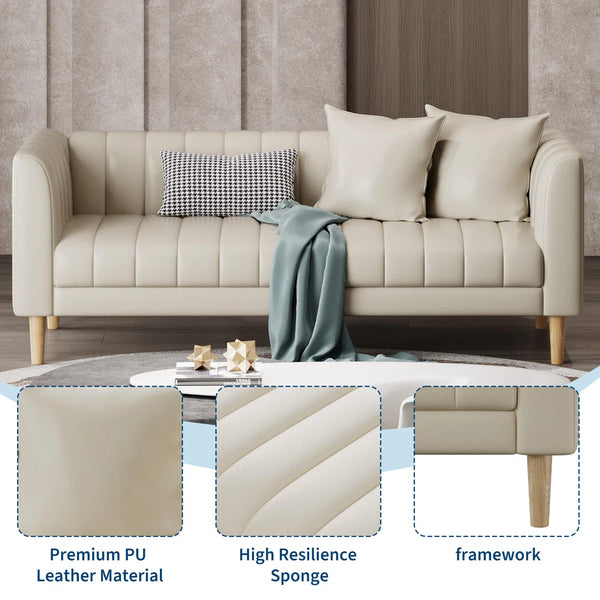 Pilgrim Modern Faux Leather 3-Seater Sofa Couch with Deep Seats