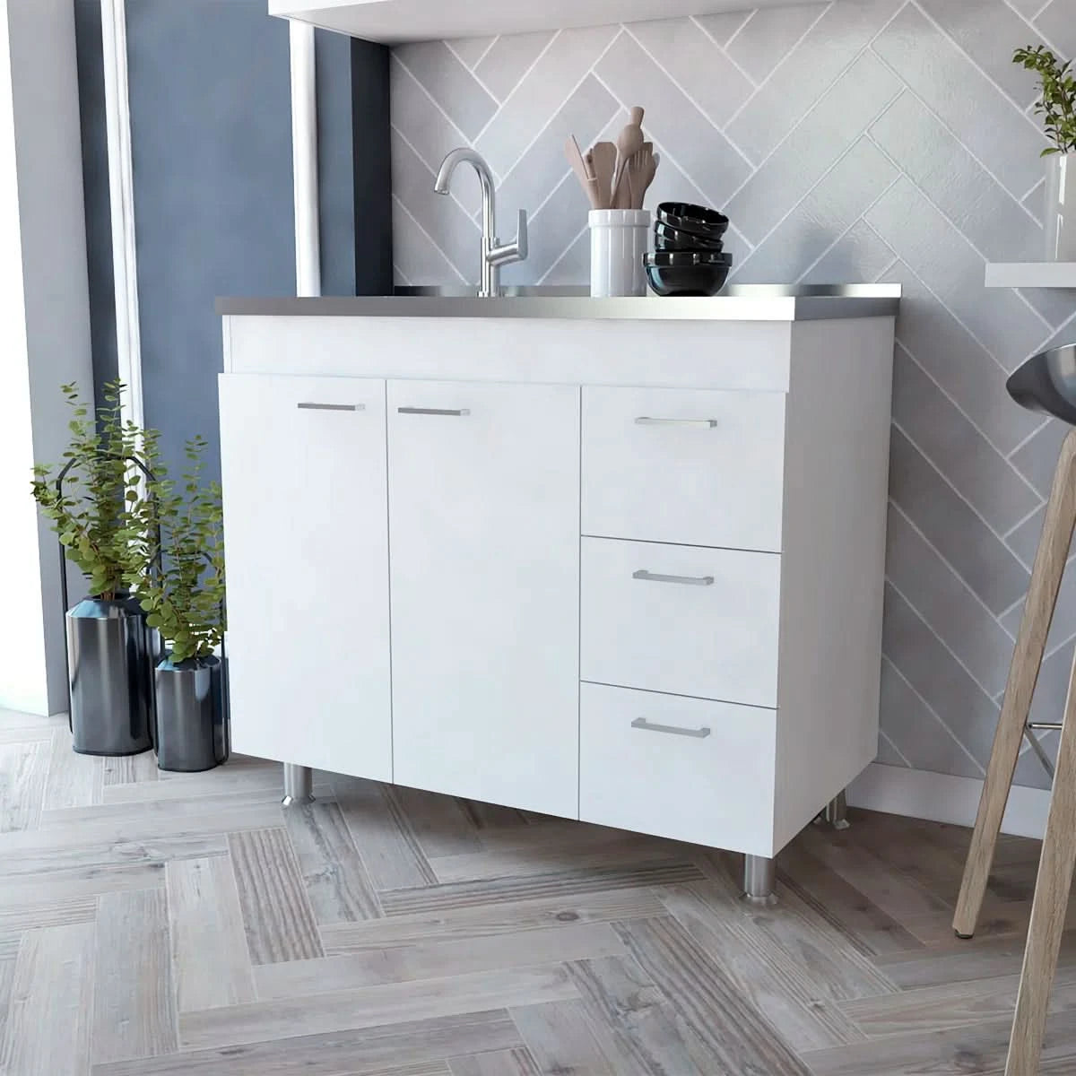 Nafron Utility Sink Base Cabinet - Wooden Bazar