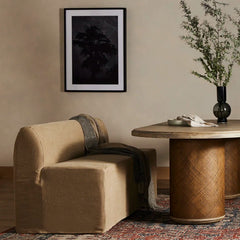 Helpon Linen Blend Upholstered Bench - Wooden Bazar
