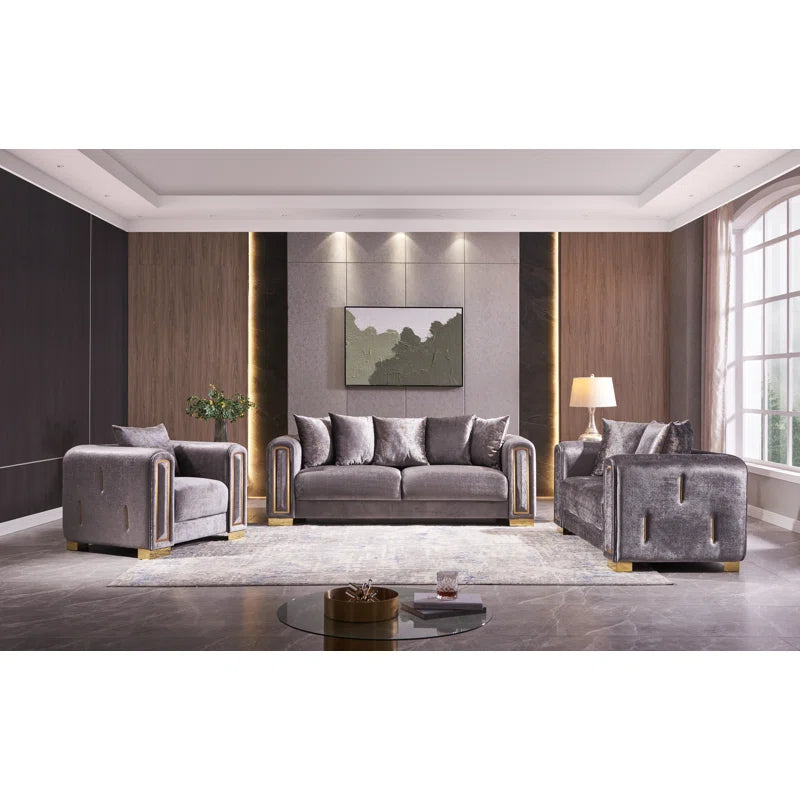 Foehro 3 - Piece Velvet Living Room Luxury Sofa Set