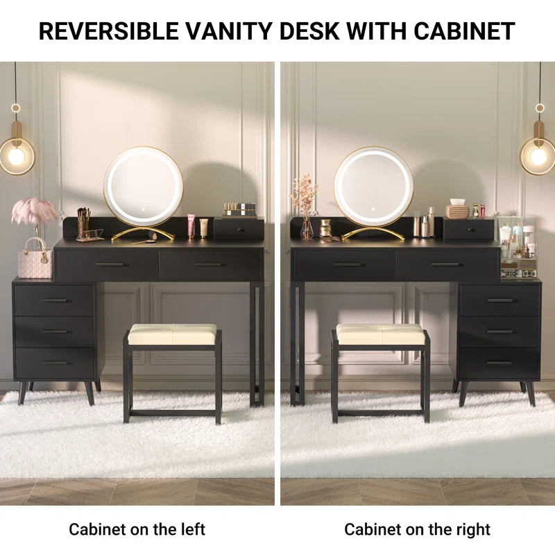 Jaspiliono Makeup Vanity Desk with Mirror and Stool -Wooden Bazar