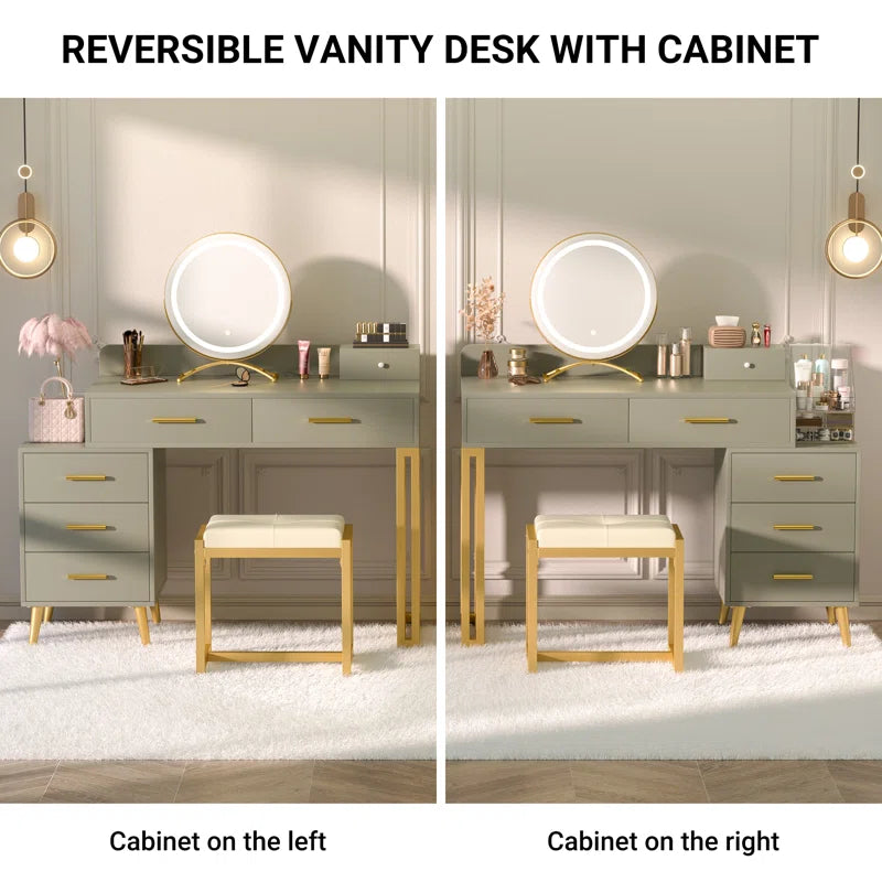Jaspiliono Makeup Vanity Desk with Mirror and Stool -Wooden Bazar