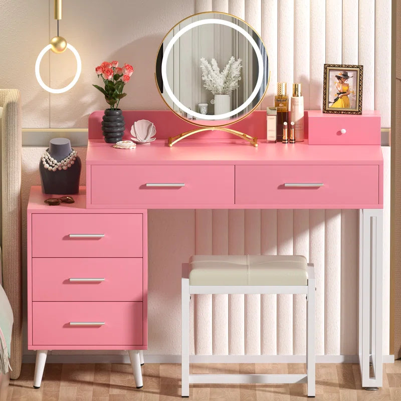 Jaspiliono Makeup Vanity Desk with Mirror and Stool -Wooden Bazar
