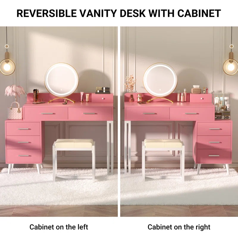 Jaspiliono Makeup Vanity Desk with Mirror and Stool -Wooden Bazar