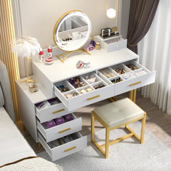Jaspiliono Makeup Vanity Desk with Mirror and Stool -Wooden Bazar