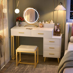 Jaspiliono Makeup Vanity Desk with Mirror and Stool -Wooden Bazar