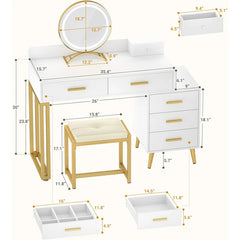 Jaspiliono Makeup Vanity Desk with Mirror and Stool -Wooden Bazar