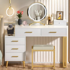 Jaspiliono Makeup Vanity Desk with Mirror and Stool -Wooden Bazar