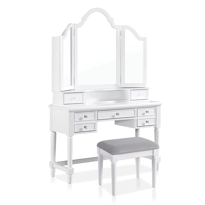 Foskett Vanity Dressing Table Set with Stool and Mirror - Wooden Bazar