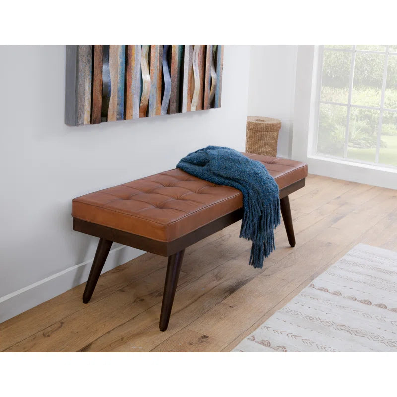 Lazerson Genuine Leather And Solid Wood Accent Bench - Wooden Bazar