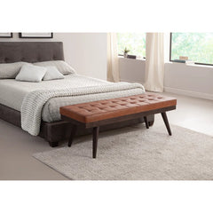 Lazerson Genuine Leather And Solid Wood Accent Bench - Wooden Bazar