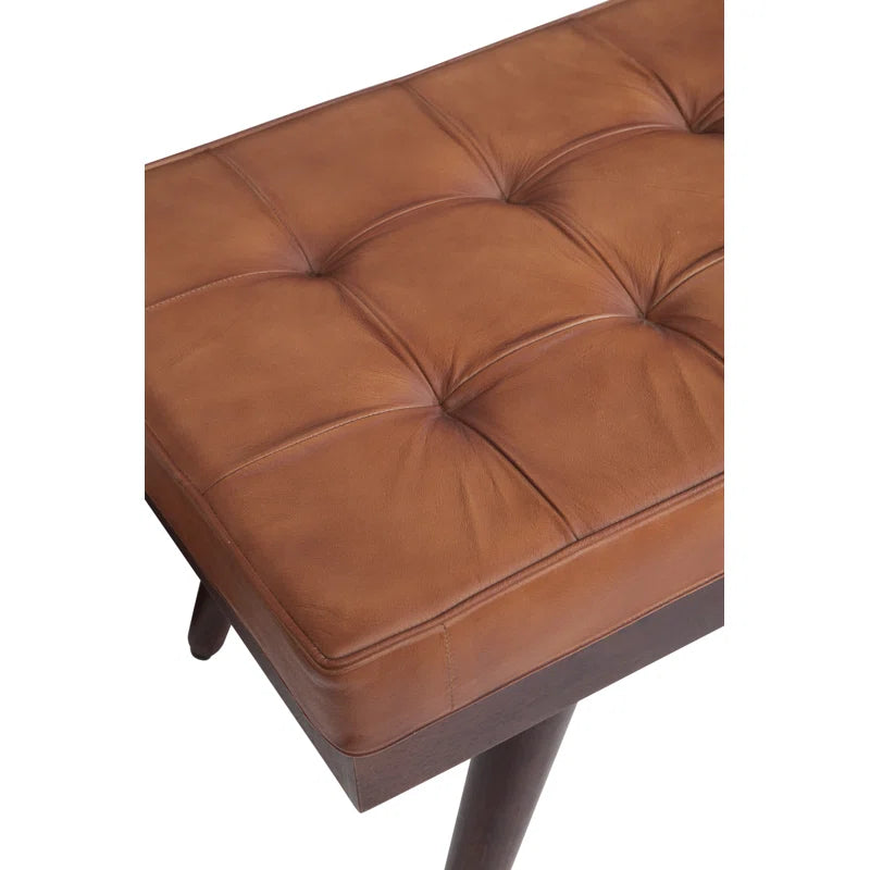 Lazerson Genuine Leather And Solid Wood Accent Bench - Wooden Bazar