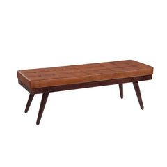 Lazerson Genuine Leather And Solid Wood Accent Bench - Wooden Bazar