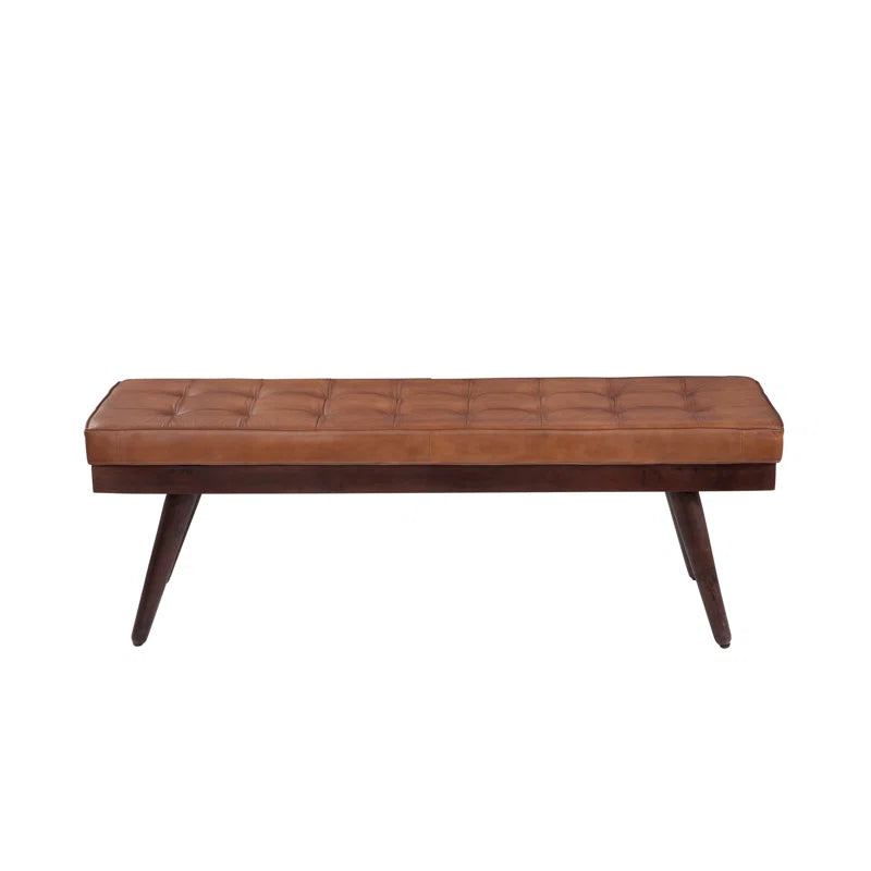 Lazerson Genuine Leather And Solid Wood Accent Bench - Wooden Bazar