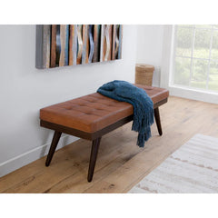 Lazerson Genuine Leather And Solid Wood Accent Bench - Wooden Bazar