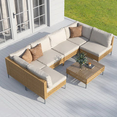 Luxury 6-Person Cushioned Outdoor Seating Set - Wooden Bazar