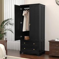 Lavaska Freestanding Wooden Wardrobe Armoire with 2 Drawers