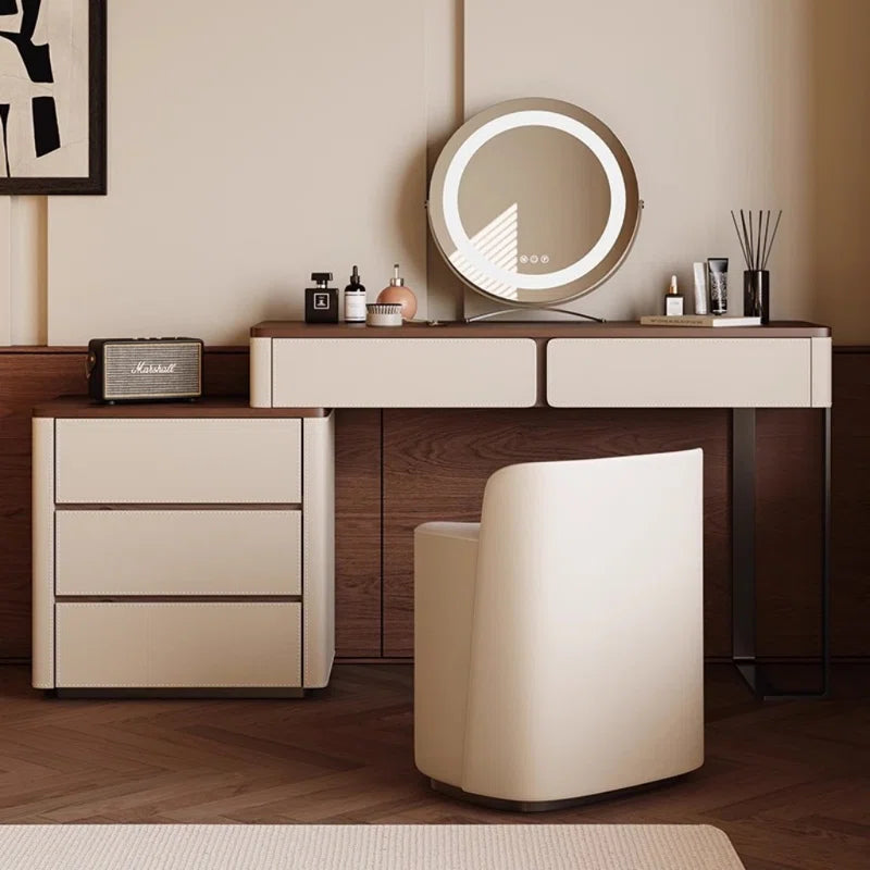 Liam Retro Light Luxury Dresser with Stool - Wooden Bazar
