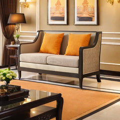French retro rattan woven solid wood sofa