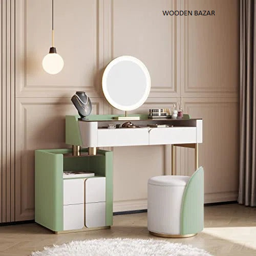 Fumeterre Vanity Table with Stool and Mirror - Wooden Bazar