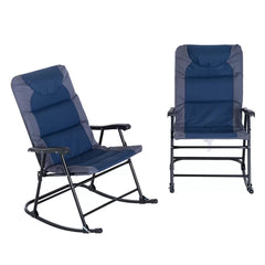 Xtier 2-Piece Folding Rocking Chair Set Padded Outdoor Chairs for Patio, Balcony, or Camping, Navy Blue