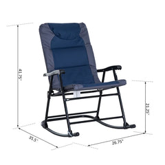 Xtier 2-Piece Folding Rocking Chair Set Padded Outdoor Chairs for Patio, Balcony, or Camping, Navy Blue