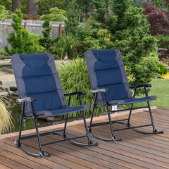 Xtier 2-Piece Folding Rocking Chair Set Padded Outdoor Chairs for Patio, Balcony, or Camping, Navy Blue