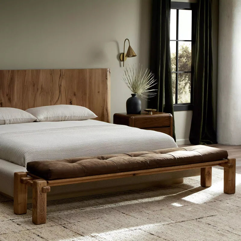Sanikira Genuine Leather Upholstered Bench