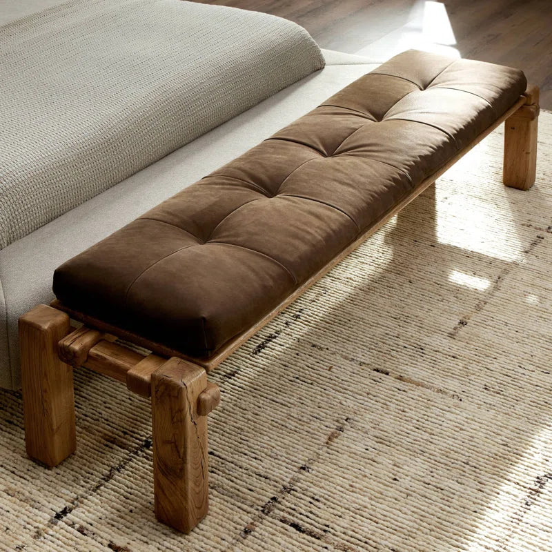 Sanikira Genuine Leather Upholstered Bench