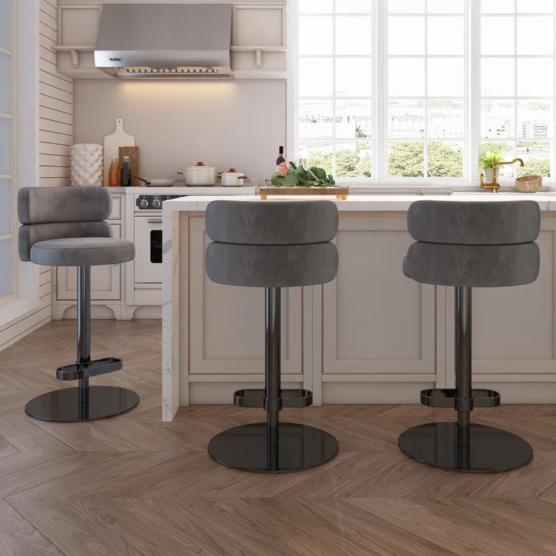 Giacamoz Adjustable Height Swivel Velvet Counter and Bar stool in Stainless Steel